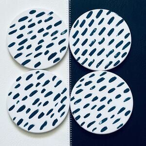 Ceramic Drink Coasters Round - Blue & White - Set of 4 - Mid Century Modern Home